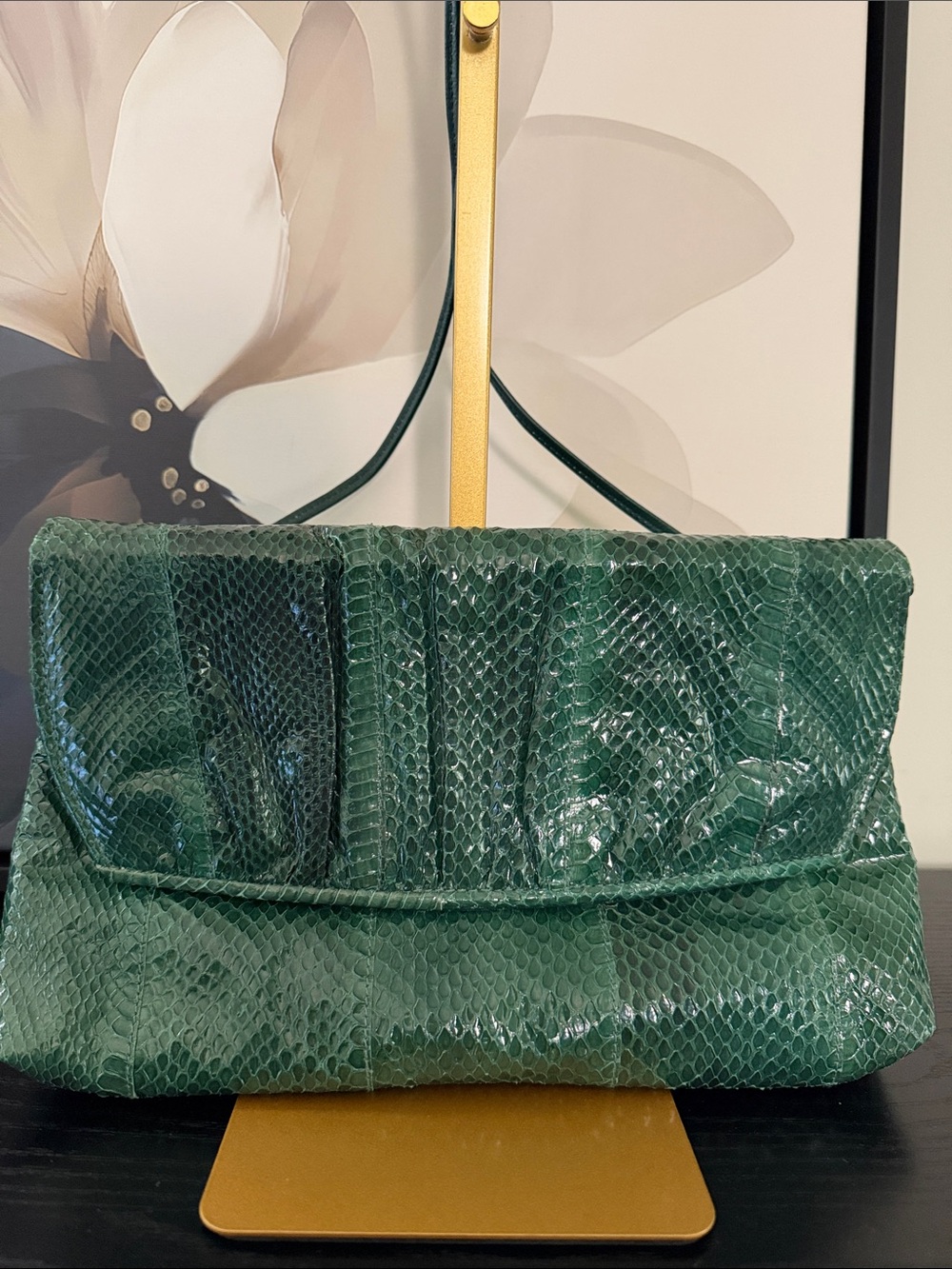 Vintage Jasmin Forest Green Snakeskin Clutch Bag